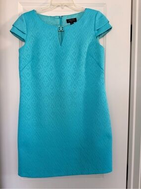 Tahari ASL Aqua Cap-Sleeve Jacquard Sheath Dress